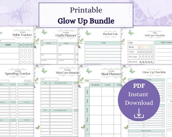 Glow Up Bundle Printable PDF | Glow Up Planner | Self Care Checklist | Skincare Routine | Glow Up Checklist