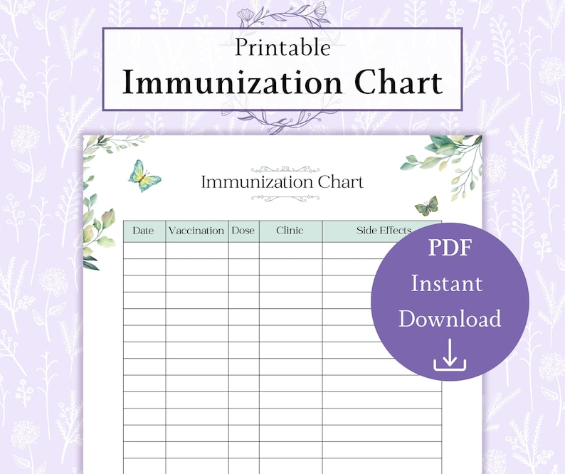 Immunization Chart Printable PDF | Vaccine Tracker | Medical Tracker ...