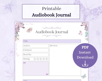 Audiobook Journal Printable PDF | Audiobook Tracker | Reading Tracker | Audiobook Review | Book Review