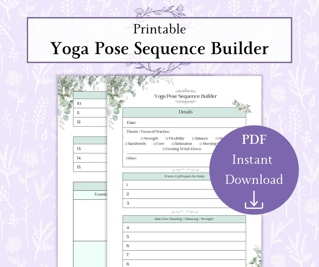 Yoga Pose Sequence Builder Printable PDF, Yoga Flow Planner, Class ...