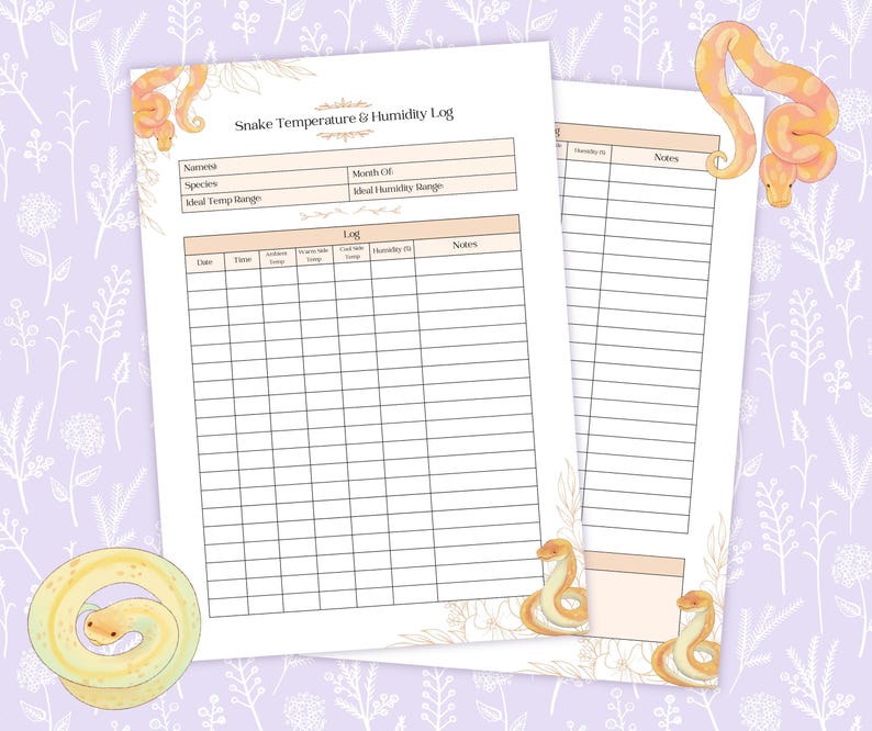 Snake Care Planner Bundle Printable PDF, Feeding Log, Shedding Tracker ...