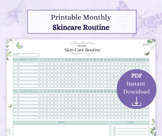 Monthly Skincare Routine Printable PDF | Esthetician Planner | Skincare Products | Skincare Journal | Beauty Tracker