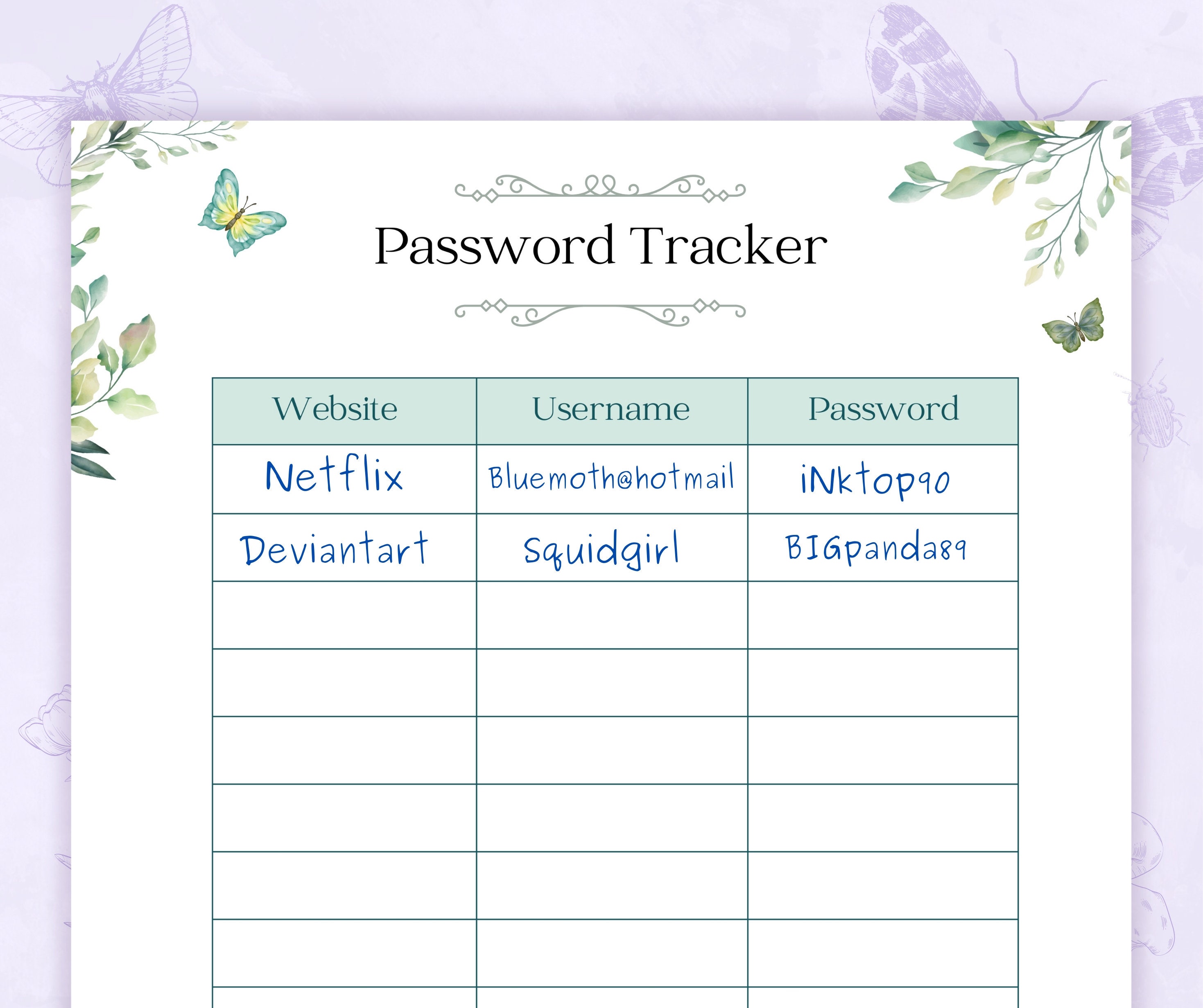 Password Reminder Examples Password Tracker Printable PDF | Password Logbook | Password Keeper ...