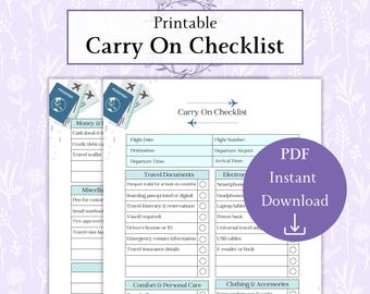 Handgemachte Checkliste Printable PDF | Reise-Packliste | Checkliste zum Packen | Airport Bag List