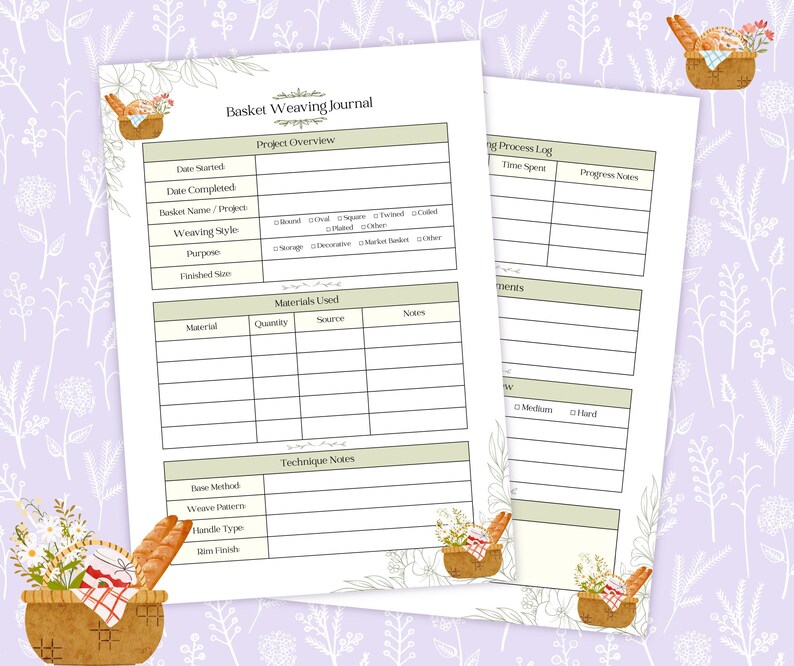 Basket Weaving Journal Printable PDF, Basket Making Logbook, Weaving ...