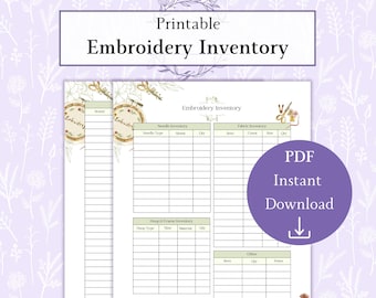 Inventario del ricamo in formato PDF stampabile, materiali per ricamo, inventario dei fili, registro dei fili, lista di controllo DMC, foglio di inventario per lavori artigianali