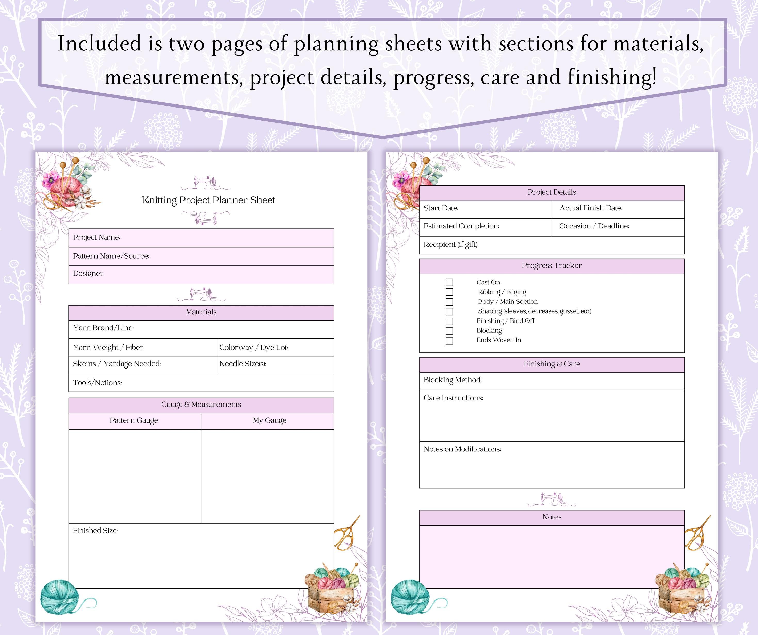 Knitting Project Planner Printable PDF, Knitting Planner, Knitting ...