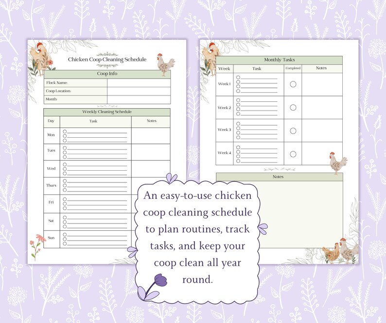 Chicken Coop Cleaning Schedule Printable PDF, Backyard Chicken Planner ...