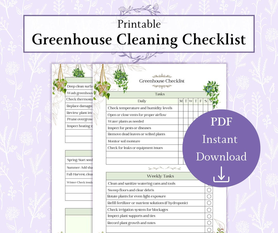 Greenhouse Cleaning Checklist Printable PDF, Garden Maintenance Sheet ...