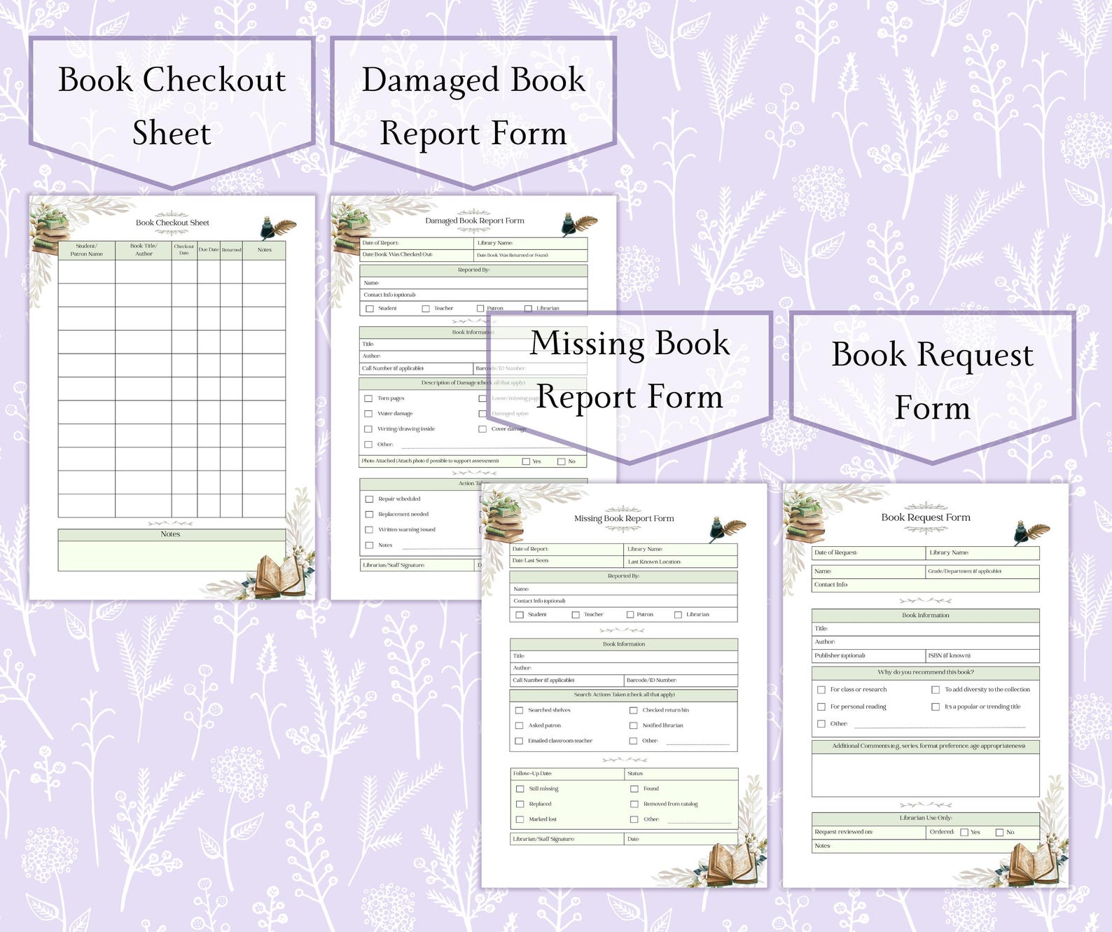 Librarian Forms Bundle Printable PDF | Library Management Form Pack ...