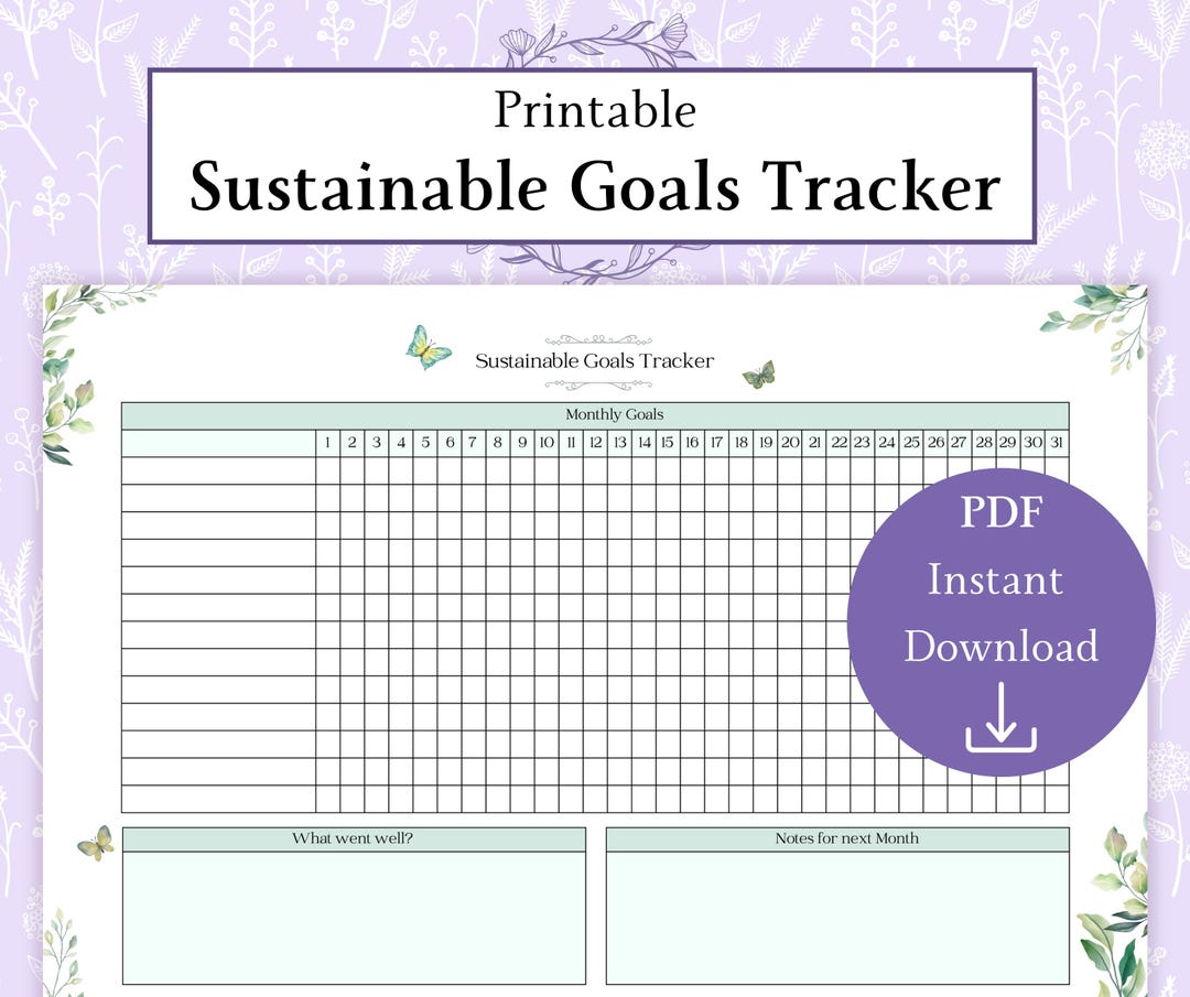 Sustainable Goals Tracker Printable PDF | Monthly Eco Friendly ...