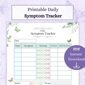 Afdrukbare pdf Daily Symptom Tracker | Medische tracker | Symptomenoverzicht | Wellness Zuivel | Chronische pijntracker
