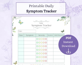 Daily Symptom Tracker Printable PDF | Medical Tracker | Symptom Chart | Wellness Dairy | Chronic Pain Tracker