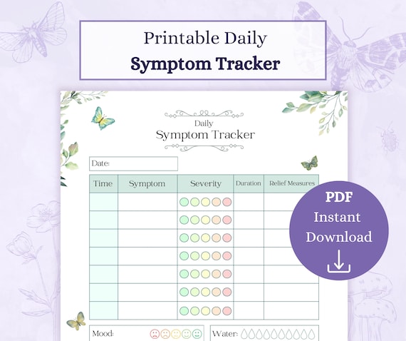 Daily Symptom Tracker Printable PDF | Medical Tracker | Symptom Chart | Wellness Dairy | Chronic Pain Tracker