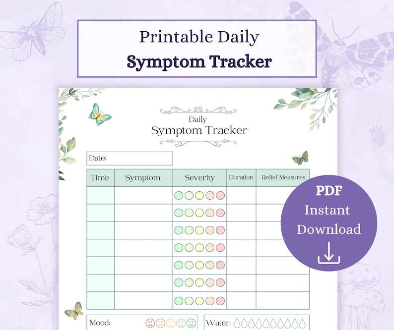 Daily Symptom Tracker Printable PDF Medical Tracker Symptom Chart Daily Symptom Tracker Printable PDF Medical Tracker Symptom Chart