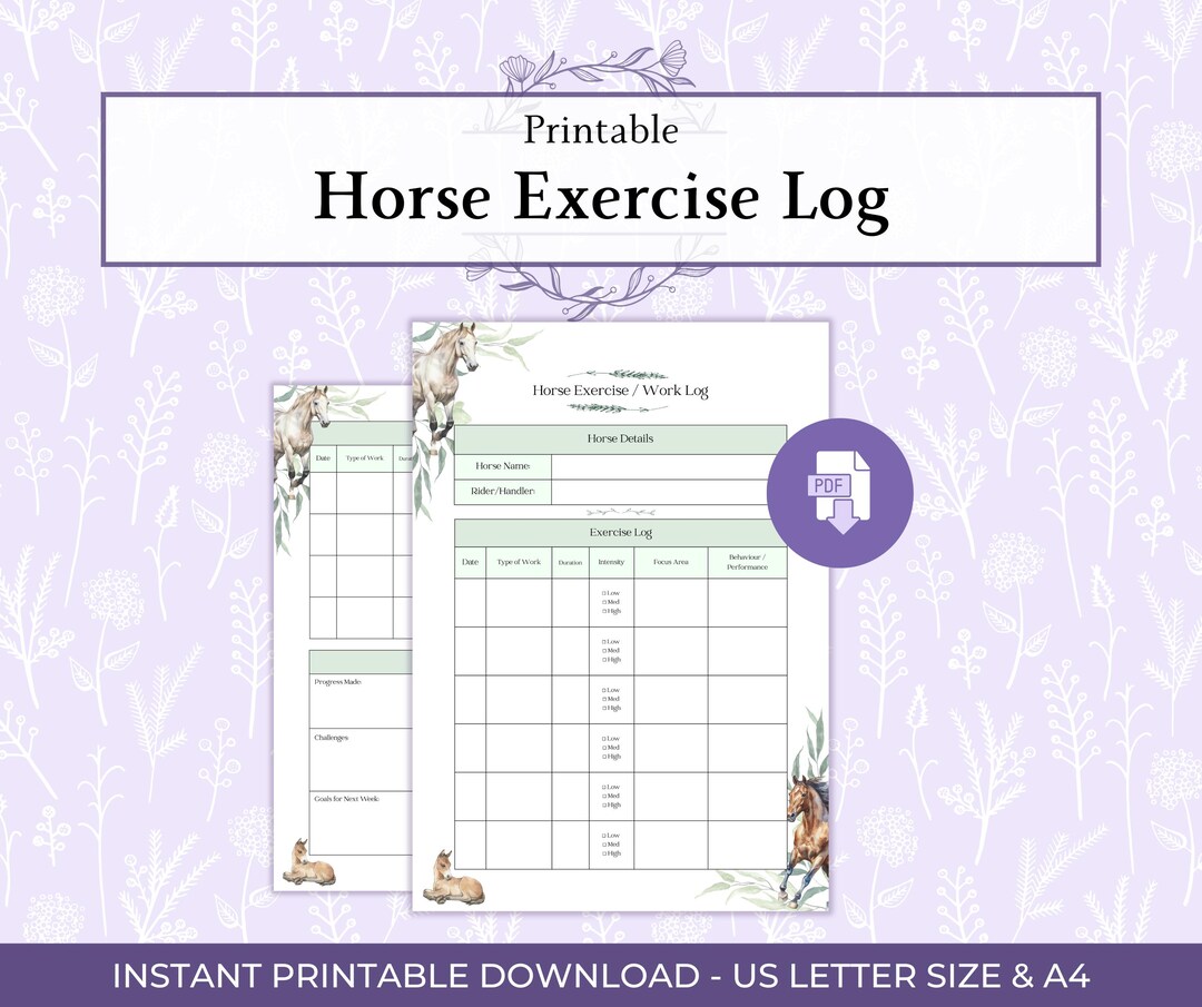 Horse Exercise Log Printable PDF Horse Training Tracker Riding Log Horse Exercise Log Printable PDF Horse Training Tracker Riding Log