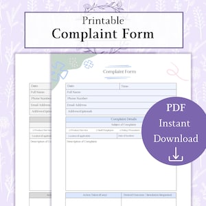 Complaint Form Printable PDF | Customer Complaint Form | Employee Complaint Form | HR Form Sheet