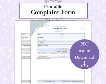 Complaint Form Printable PDF | Customer Complaint Form | Employee Complaint Form | HR Form Sheet