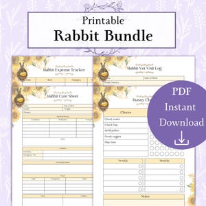 Rabbit Record Keeping Bundle Printable PDF | Rabbit Care Sheet | Bunny Chores | Expense Log | Vet Visit Log