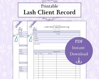 Lash Client Record Printable PDF | Client Appointment Log | Lash Tech Forms | Lash Technician Client Tracker