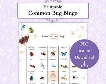Common Bug Bingo Game Printable PDF, Insect Spotting, Nature Activity for Kids & Adults, Outdoor Scavenger Hunt, Garden Learning Game