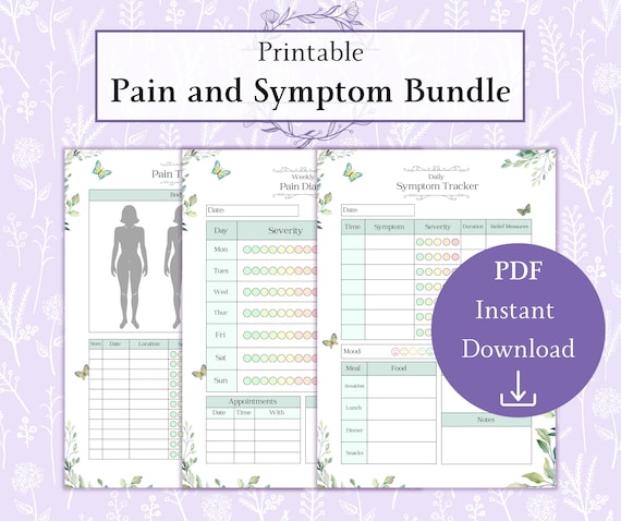 Pain and Symptom Log Bundle Printable PDF | Weekly Chronic Pain Chart | Body Pain Chart | Daily Symptom Record