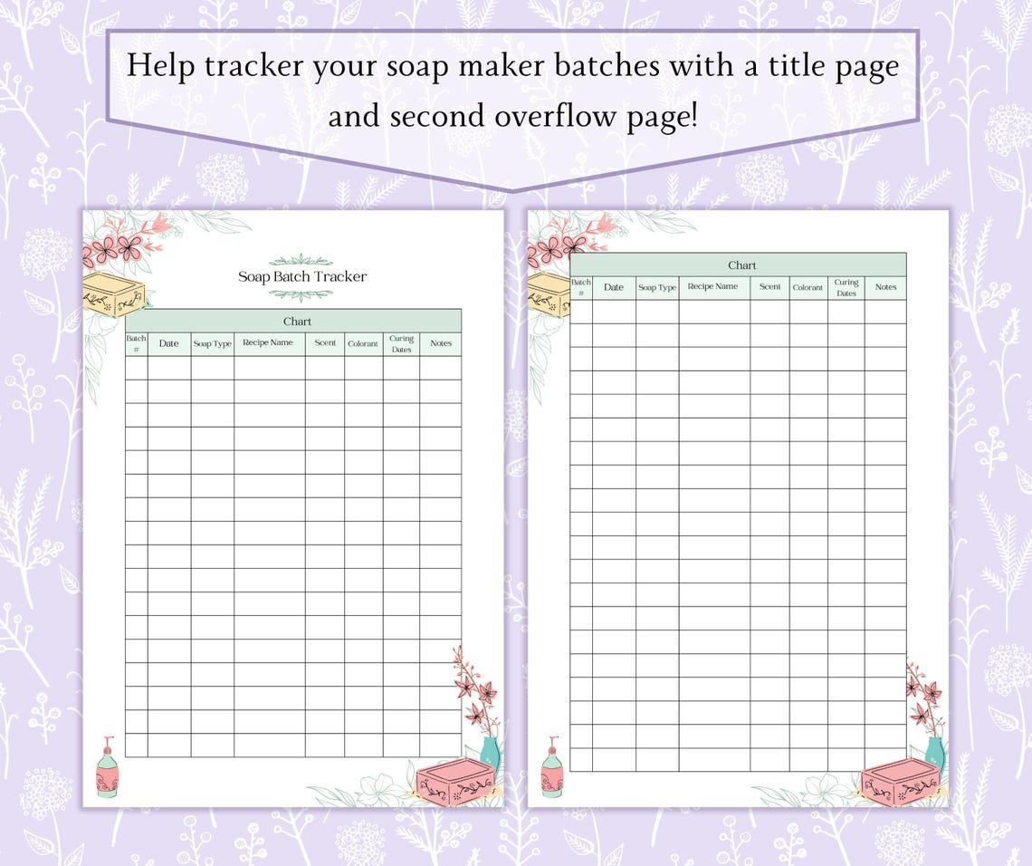 Soap Batch Tracker Printable PDF, Soap Making Log Sheet, Handmade Soap Planner, Soap Making ...