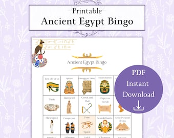 Ancient Egypt Bingo Sheet Printable PDF, Egypt History Game, Ancient Civilization Bingo, Classroom Activity