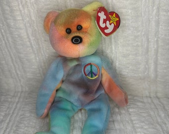 Ty Beanie Baby: Peace Bear 1996 - Multicolor SWING TAG ERROR