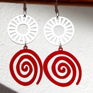 filigree earrings in white and red with silver hooks