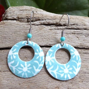 Earrings with white and turquoise enamel and stainless steel ear hooks