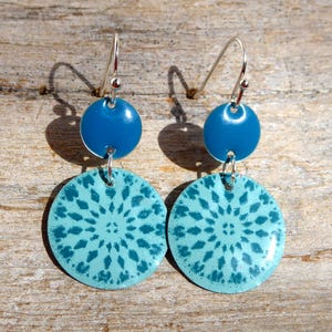 Earrings with blue-turquoise enamel and silver hooks