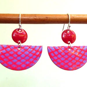 Earrings with red-violet enamel and silver hooks