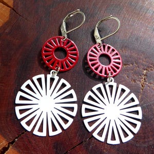 filigree earrings in red and white with silver hooks