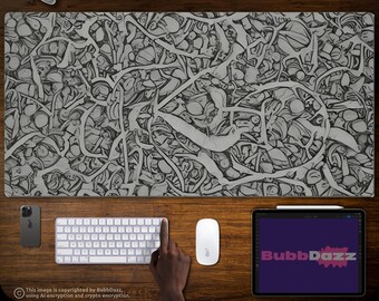 Chaos Desk Mat | Extra Large (XXL) Pad for Gaming, Office | Art Cool Unique Aesthetic Extended Mousepad | Black & White