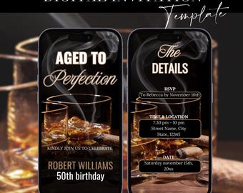 Digital Men's Surprise Birthday Party Invite, Whiskey Theme party Any Age Personalized for  Him Any Age 30th 40th 50th 60th Instant Download