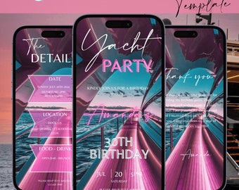 Yacht Party Invitation, Boat Party Invitation, Cruise Itinerary, Yacht Invite, Boat Invitation, Summer Boat Party Birthday Invitation