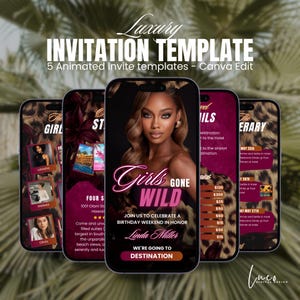 Leopard Glam Girls Trip Itinerary Template,Let&#39;s Gone Wild Birthday Getaway Invite,Bachelorette Trip Invite,Cheetah Print Vacation planner