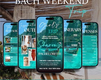 Plantilla de itinerario de despedida de soltera en Tailandia, itinerario de Travale, itinerario de fin de semana, invitación digital, fin de semana de despedida de soltera, planificador de itinerarios