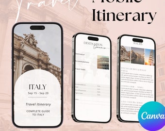 Modèle d'itinéraire de voyage modifiable Planificateur mobile de voyage Programme de vacances numérique Organisateur de voyage pour les vacances Guide touristique de voyage imprimable