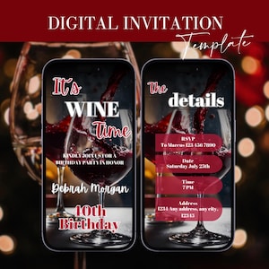 Digital It&#39;s Wine Time Einladung, bearbeitbare Wein Geburtstagseinladung, Weingut Einladung, Geburtstag Cocktail, Let&#39;s Sip Einladung Weinparty