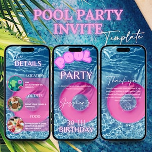 Digital Pool Party Birthday Invitation, Summer Party Invite, Summer Party Digital Invitation, Adult Pool Party, Birthday Summer