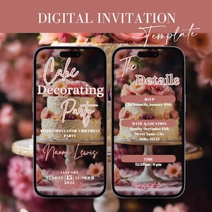 Digitale Kuchendekoration, Partyeinladung, bearbeitbare Canva Vorlage, Backparty einladen, Erwachsene Kinder Geburtstagsfeier, Cupcake Sofort-Download