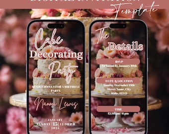 Digital Cake Decorating Party Invitation, Editable Canva Template, Baking Party Invite, Adults kids Birthday Party, Cupcake Instant Download