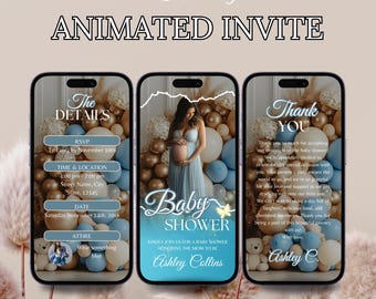 Digital Boy Baby Shower Invitation, Animated Baby Shower Invite, Blue Balloons Evite, Editable Itinerary & Thank You eCard