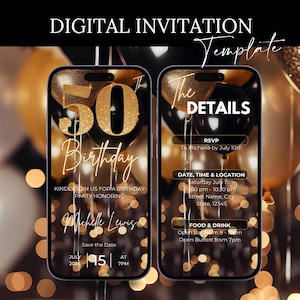 50 Geburtstagseinladung, 50. Geburtstag einladen, E-Invite Vorlage, Textnachricht Einladung, digitale Einladung, Handy Evite