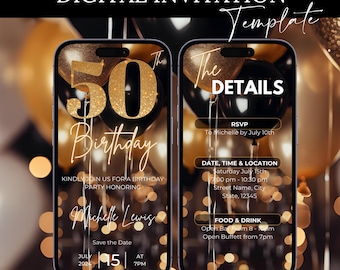 Fifty Birthday Invitation, 50th Birthday invite, Fiftieth E-Invite Template, Text Message Invitation, Digital Invite, Mobile Phone Evite