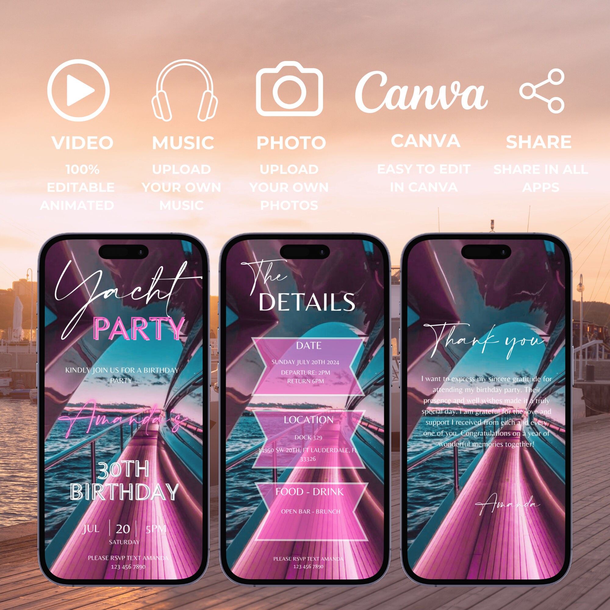 Yacht Party Invitation, Boat Party Invitation, Cruise Itinerary, Yacht