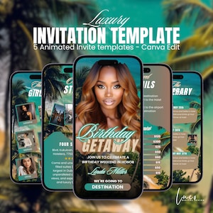 Digital Tropical Glam Girl Trip Itinerary,Vacation planner,Birthday Getaway Invite,Bachelorette Trip Invite,Palm Trees Vacation Itinerary