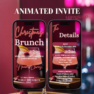 Pink Friendsmas Brunch Invitation, Christmas Dinner Lunch Animated Invitation, Editable Holiday Brunch Digital Video Invite, Pink Party